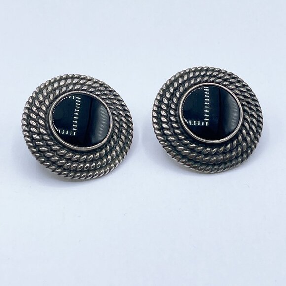 James Avery Rare Find Sterling Silver Black Onyx French Clip Stud Earrings Round - Picture 1 of 7